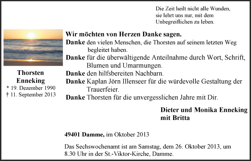  Traueranzeige für Thorsten Enneking vom 25.10.2013 aus OM-Medien